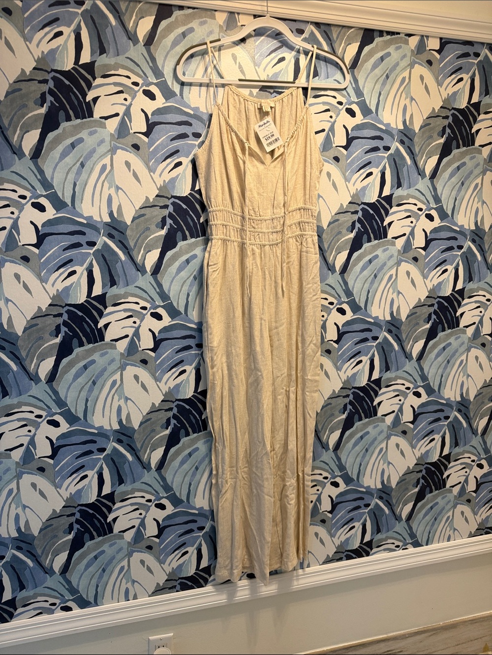 Spaghetti Strap Cream Maxi Dress with Smocked Waist